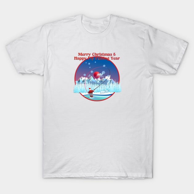 Merry Christmas & Happy Fly Fishing Year T-Shirt by MikaelJenei